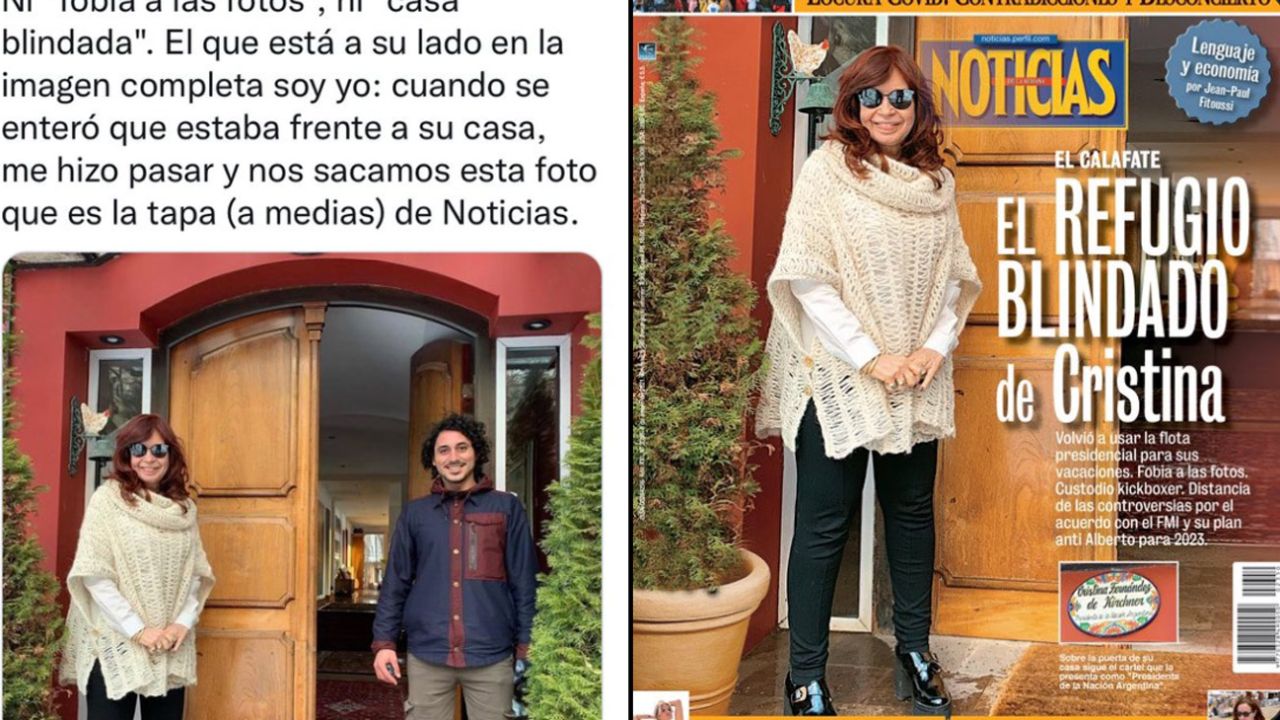 El tuit del militante y la tapa de Noticias, imágenes usadas por CFK en su tuit | Foto:cedoc
