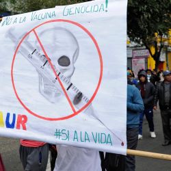 Personas marchan contra los decretos que hacen obligatorio el pase de vacunación COVID-19 en espacios públicos, en La Paz, Bolivia. | Foto:JORGE BERNAL / AFP