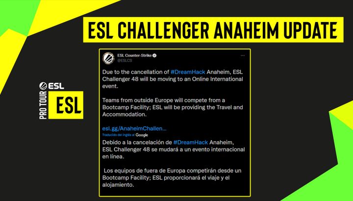 ESL Challenger Anaheim cambió el nombre y se jugará online en febrero