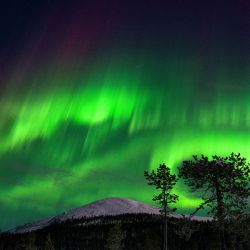 Una aurora boreal ilumina el cielo nocturno sobre el Kellostapuli Fell en Kolari, Laponia finlandesa. | Foto:Irene Stachon / Lehtikuva / AFP