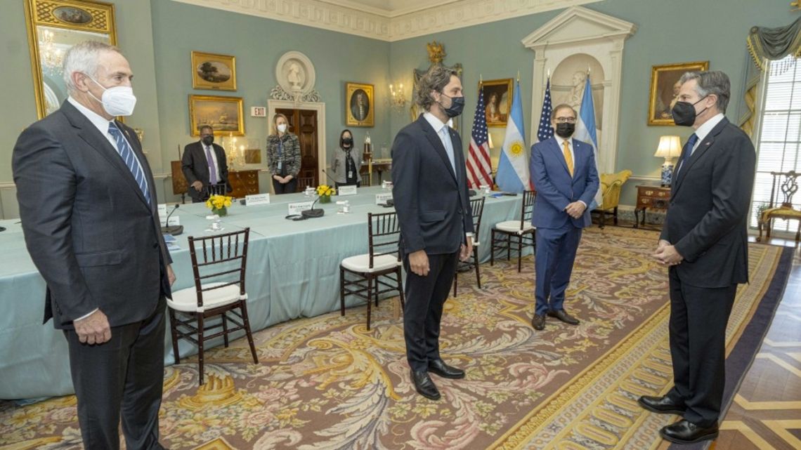 Foreign Minister Santiago Cafiero meets US Secretary of State Antony Blinken in Washington DC.