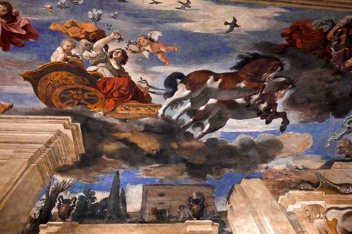 "Aurora en su carruaje triunfal", de Guercino, en Villa Aurora, la propiedad romana que se subasta por 427 millones de dólares.