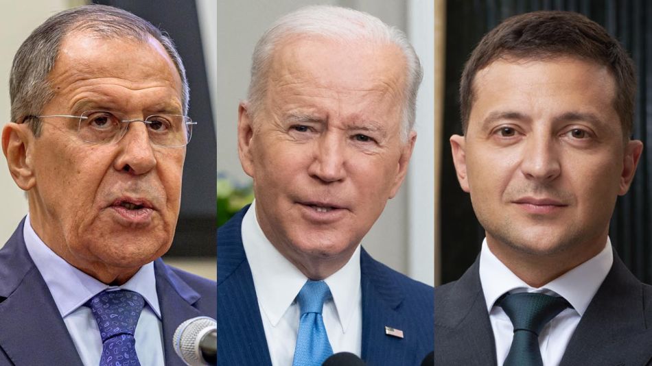 Ministro de Exteriores de Rusia, Joe Biden y el presidente de Ucrania 20220128