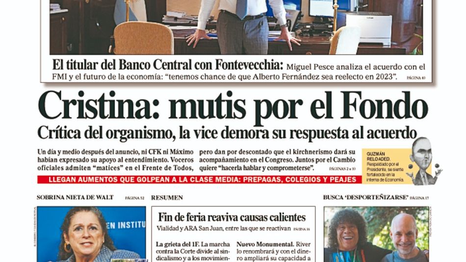 La tapa del Diario PERFIL de este domingo 30 de enero de 2022