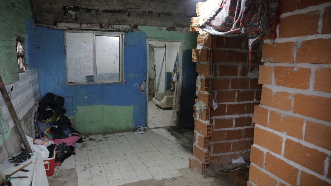 View of a house where the police raided looking for adulterated cocaine in Puerta 8 shantytown, Buenos Aires Province, on February 2, 2022.
