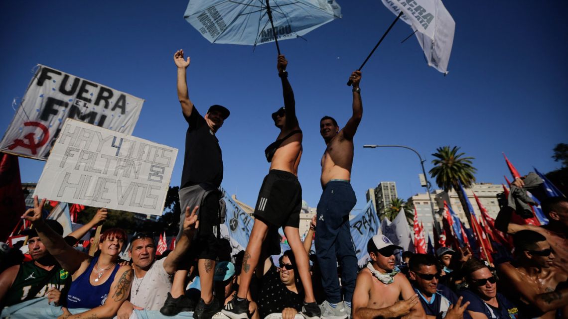 Demonstrators take part in a protest demanding the reform of the judicial system in Buenos Aires, on February 1, 2022. 