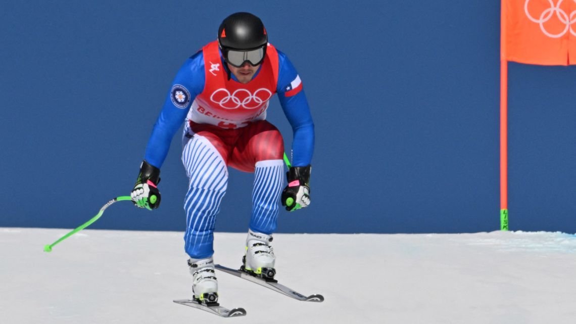 Chile's Henrik Von Appen takes part in the men’s downhill first training session during the Beijing 2022 Winter Olympic Games at the Yanqing National Alpine Skiing Centre in Yanqing on February 3, 2022. 