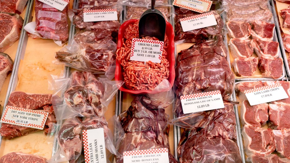 Prices are displayed on a selection of meat at Union Meat Company in Eastern Market in Washington DC, on February 8, 2022. 