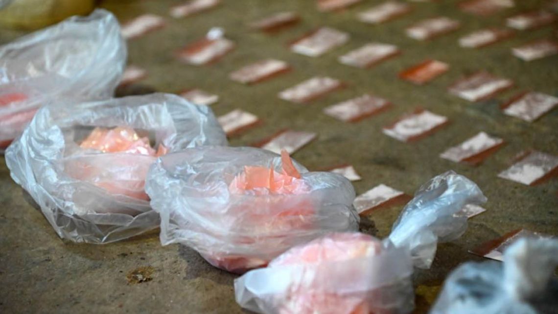 Some of the packets of cocaine seized during raids in the Puerta 8 shantytown.
