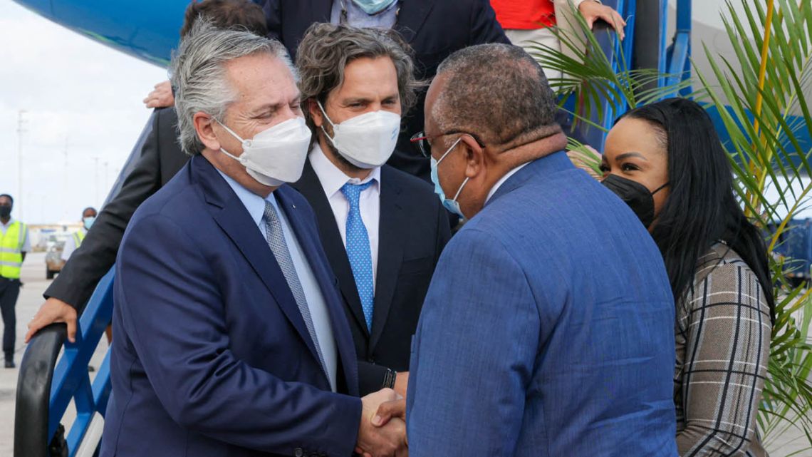 President Alberto Fernández arrives in Barbados.