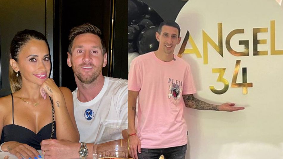 Leo Messi, Antonela Roccuzzo y Ángel Di María