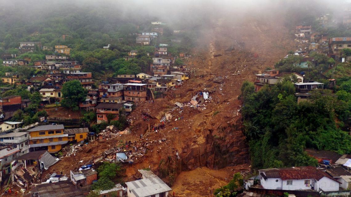 Aerial view after a mudslide in Petropolis, Brazil on February 16, 2022. 