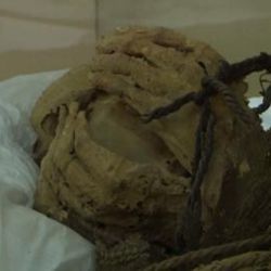 Una de las momias apareció con el rostro tapado.