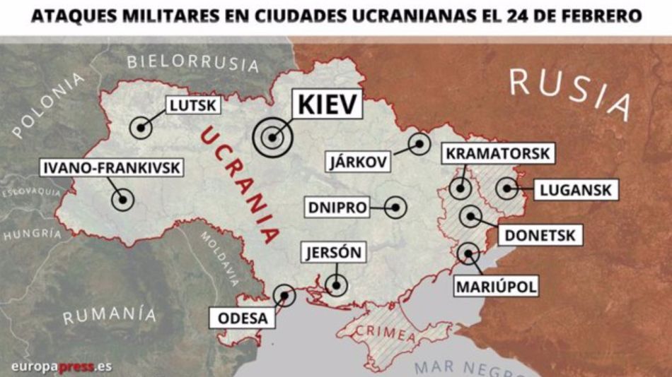 Mapa de zonas atacadas por Rusia