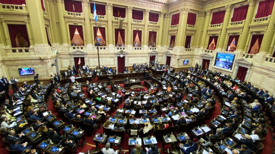 View of the lower house of Congress as lawmakers hold a special session to address the agreement between the government and the International Monetary Fund in Buenos Aires on March 10, 2022.