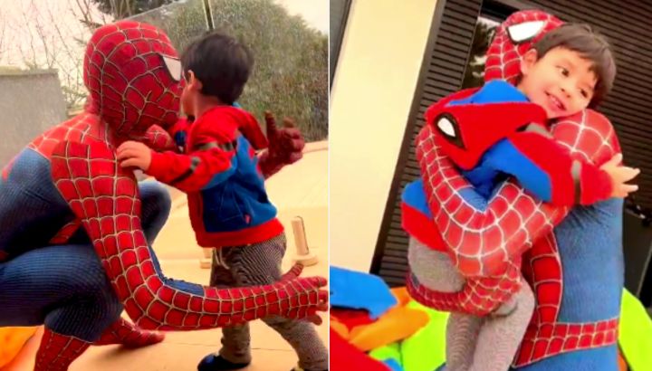 Lucas Paquetá se disfrazó de Spiderman y sorprendió a su hijo. 