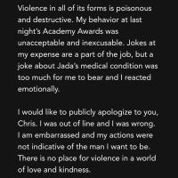 Will Smith emitió un comunicado oficial: “Estaba fuera de lugar y me equivoqué”