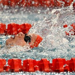 La nadadora francesa Emma Terebo, medalla de oro, compite en la final de los 100 metros espalda femeninos durante los campeonatos de natación de Francia en Limoges, centro de Francia. | Foto:DAMIEN MEYER / AFP