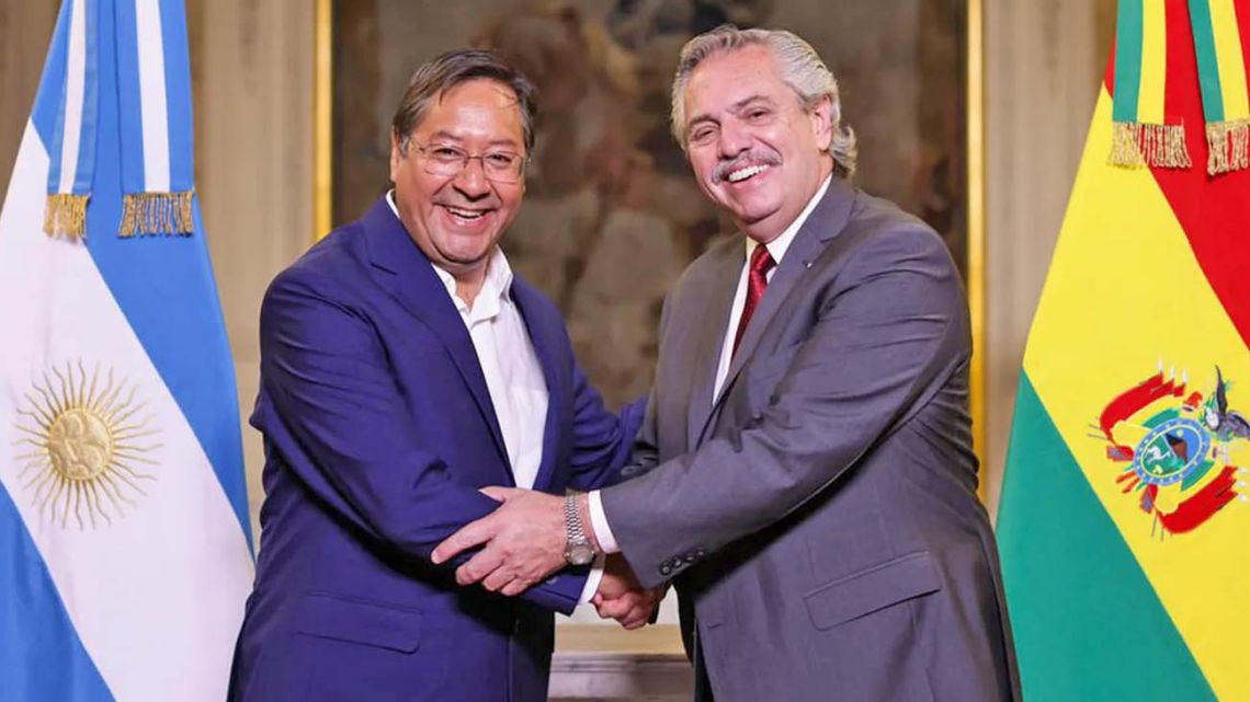 President Alberto Fernández hosts Bolivian President Luis Arce at the Casa Rosada on Thursday, April 7, 2022.