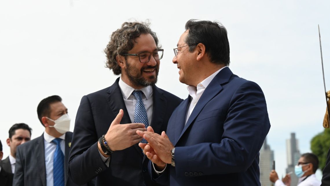 Bolivia President Luis Arce, pictured with Foreign Minister Santiago Cafiero.