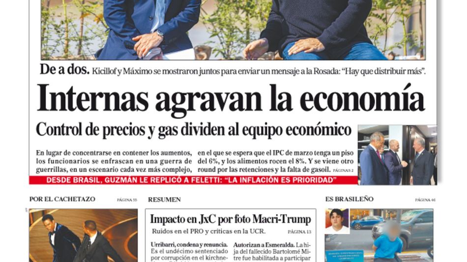 La tapa del Diario PERFIL de este sábado 9 de abril de 2022.