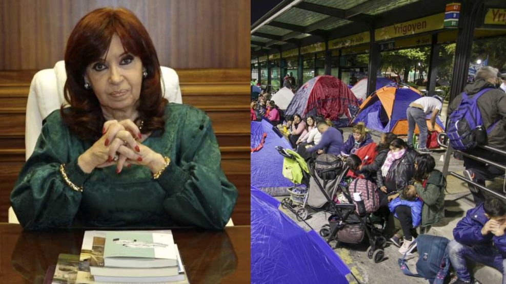 Cristina Kirchner y el acampe en la 9 de Julio.