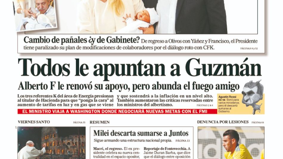 La tapa del Diario PERFIL del sábado 16 de abril de 2022