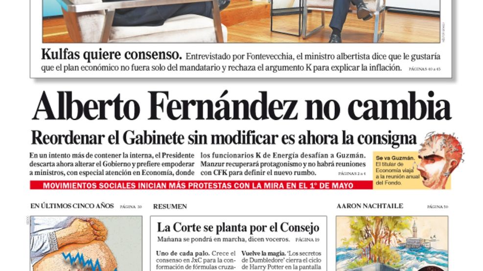 La tapa del Diario PERFIL del domingo 17 de abril de 2022