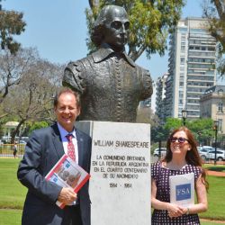 Carlos A. Drocchi and Mercedes de la Torre at the Shakespeare Bust in Buenos Aires, Argentina.