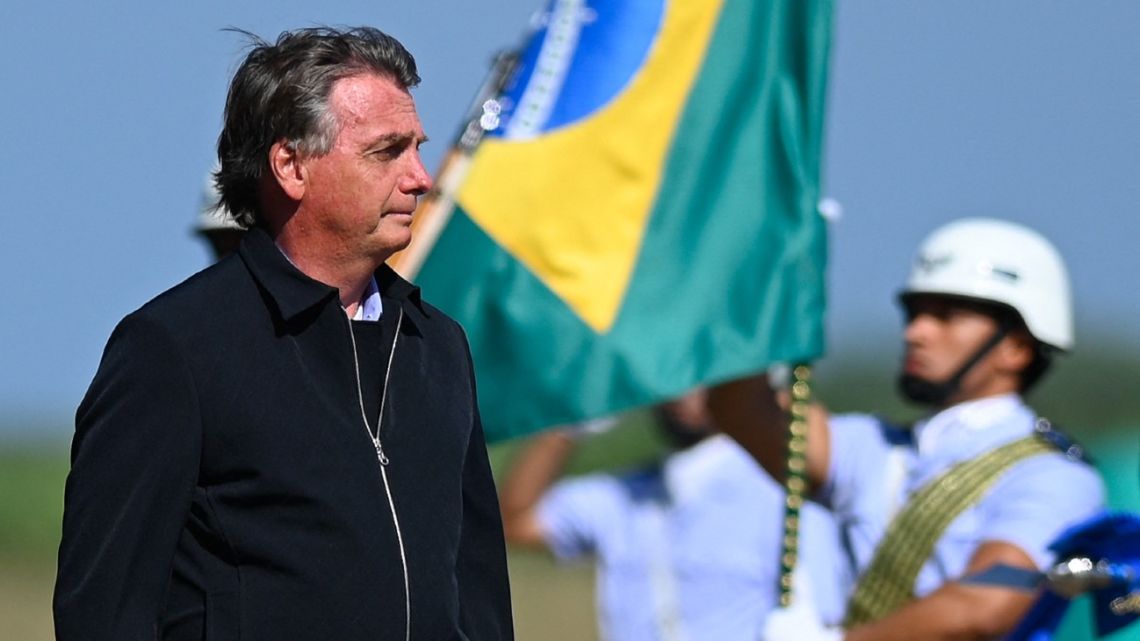 Brazilian President Jair Bolsonaro attends a military ceremony on the Fighter Aviation day in Rio de Janeiro, Brazil, on April 22, 2022.