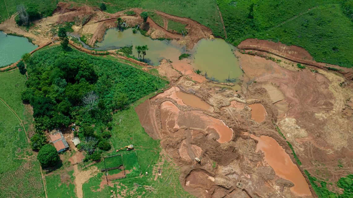 A mineral exploration mine near Sao Felix do Xingu, Para state, Brazil, on Monday, Oct. 4, 2021. Destruction of the Brazilian Amazon accelerated this year to levels unseen since 2006, with more than 5,019 square miles of forest lost between August 2020 and July 2021.