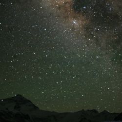 Imagen de un cielo nocturno estrellado visto desde el campamento base en el monte Qomolangma, Nepal | Foto:Xinhua/Jiang Fan