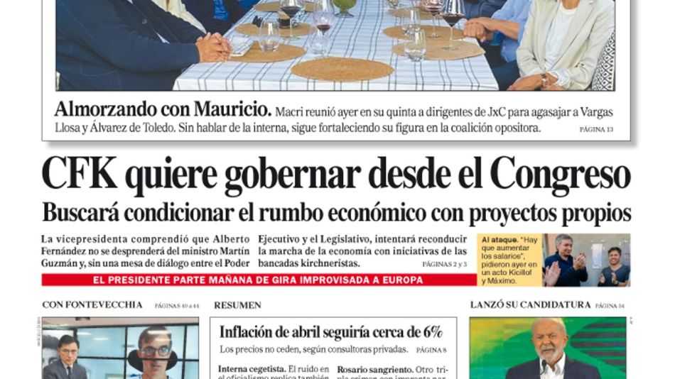 La tapa del Diario PERFIL del domingo 8 de mayo de 2022