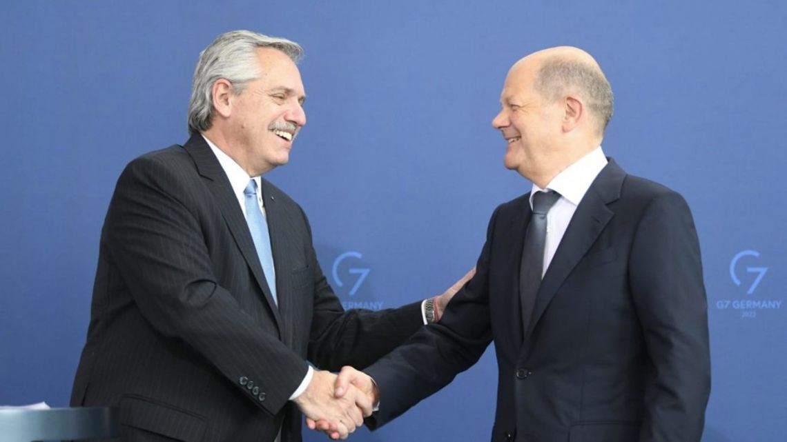 President Alberto Fernández meets with German Chancellor Olaf Scholz in Berlin.