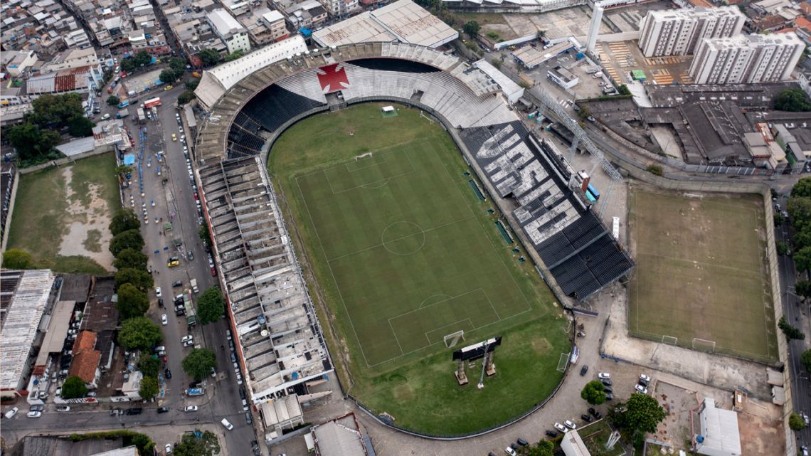 Aerial view show the São Januário stadium that belongs to Brazilian football team Vasco da Gama, at the São Cristóvão neighbourhood, Rio de Janeiro, Brazil on May 13, 2022. 