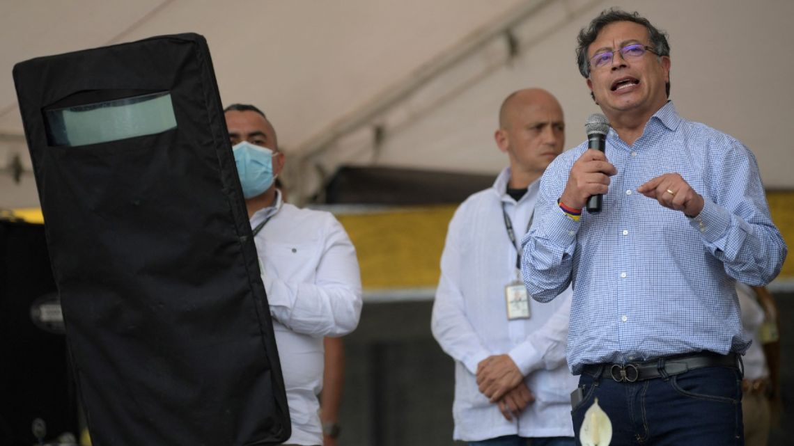 Colombian presidential candidate for the 'Colombia Humana' party and the Historic Pact coalition, Gustavo Petro, speaks during a campaign rally in Fusagasugá, Colombia, on May 11, 2022. 