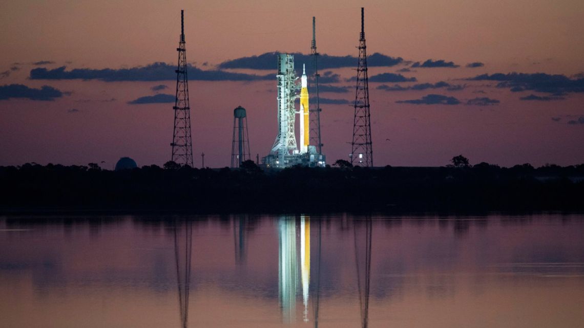 NASA's Space Launch System rocket, at the Kennedy Space Center in Florida, is scheduled to resume US lunar exploration with the Artemis programme.