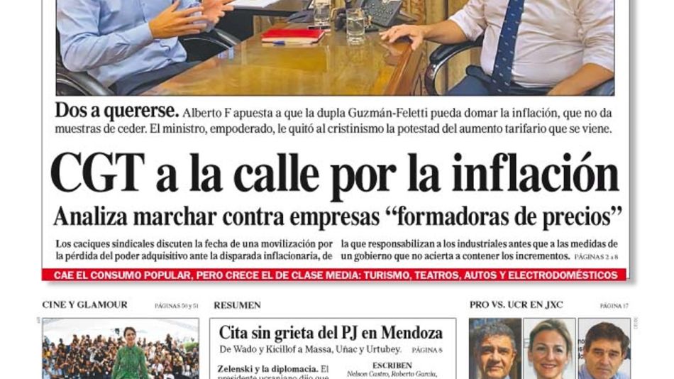 La tapa del Diario PERFIL de este domingo 22 de mayo de 2022
