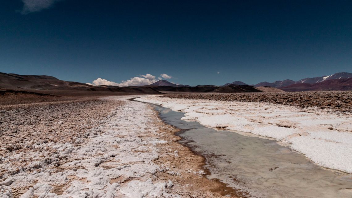 The Tres Quebradas salt flat at a lithium mine project near Fiambala, Catamarca Province, Argentina.