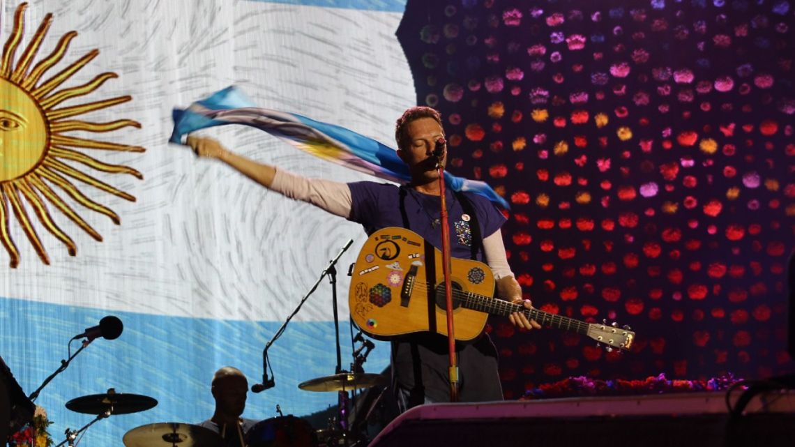 This photo from April 1, 2016, shows British band Coldplay performing in La Plata. The group has announced an eighth show date in Argentina on their 2022 World Tour.