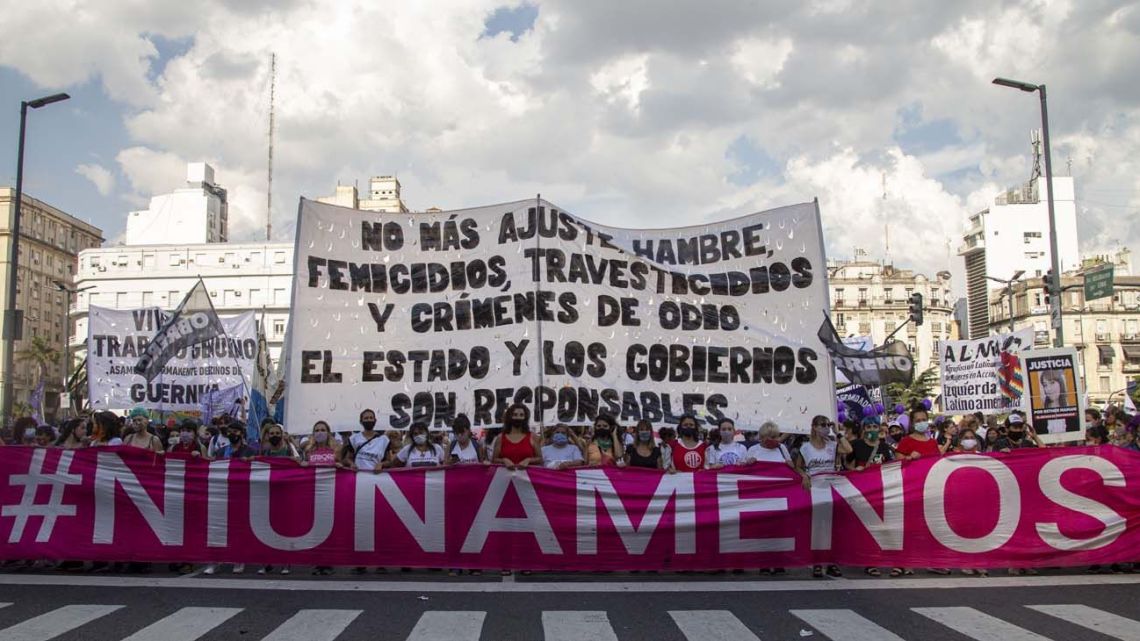 Ni Una Menos anti-gender violence protesters demonstrate in Buenos Aires.