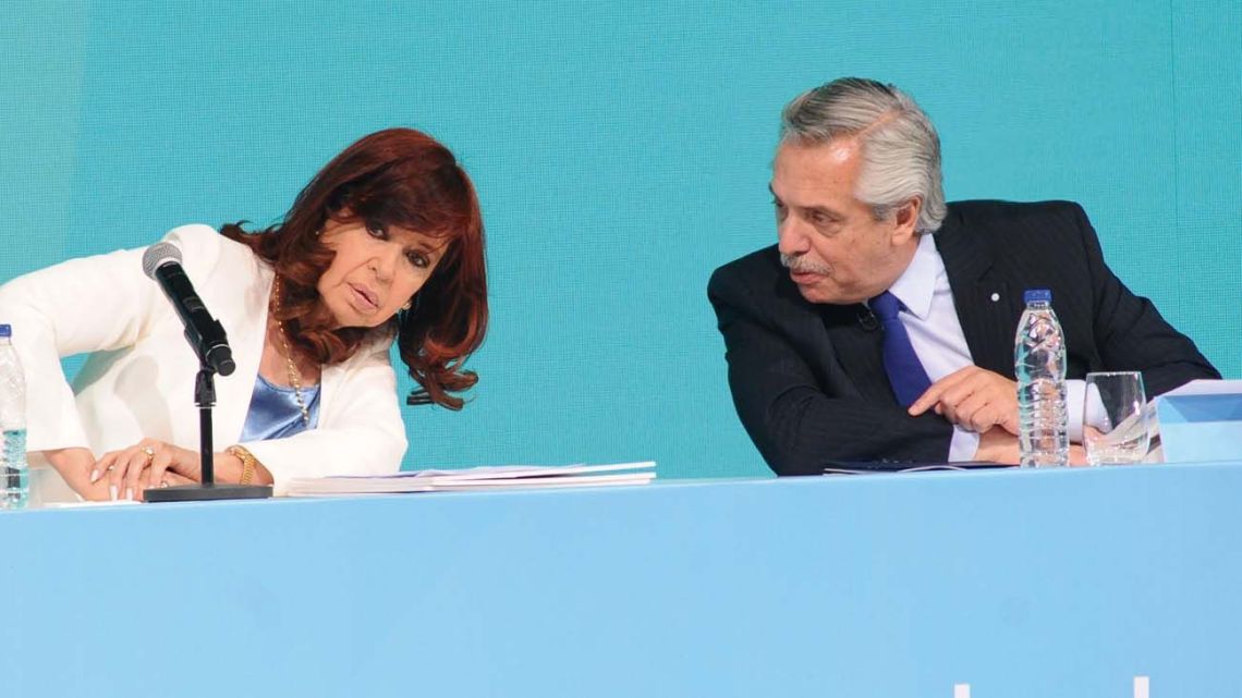 President Alberto Fernández and Vice-President Cristina Fernández de Kirchner, pictured at an event marking the 100th anniversary of the founding of state oil and energy firm YPF.