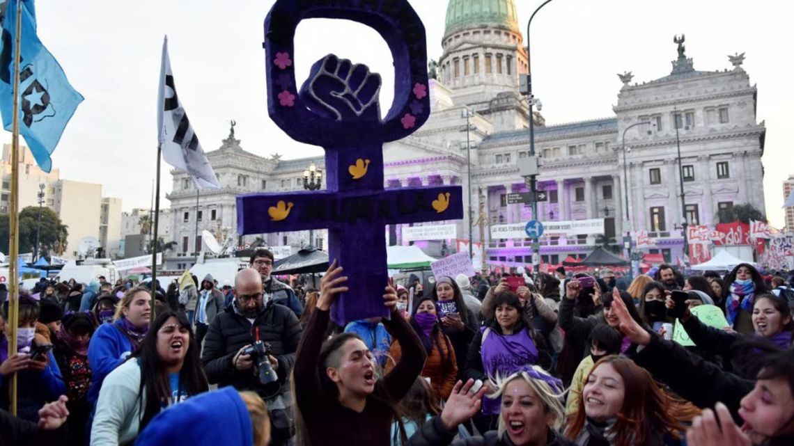 Demonstrators stage a Ni Una Menos anti-gender violence rally in Buenos Aires.