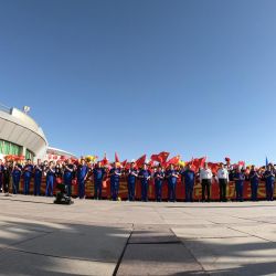 Una ceremonia de despedida para los tres astronautas chinos de la misión espacial tripulada Shenzhou-14 se lleva a cabo en el Centro de Lanzamiento de Satélites de Jiuquan, en el noroeste de China. | Foto:Xinhua/Li Gang