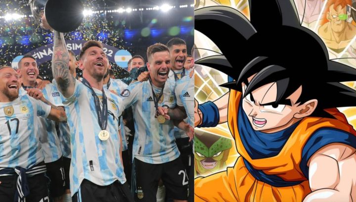 Lionel Messi levanta la copa en Wembley tras vencer a Italia. Leo fue protagonista de un video viral de Dragon Ball Z.