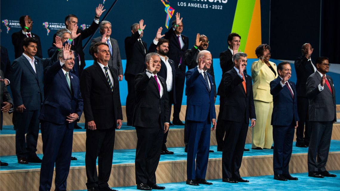 Leaders from across the Americas pose for a 'family photo' during the Ninth Summit of the Americas in Los Angeles, California, June 10, 2022. 