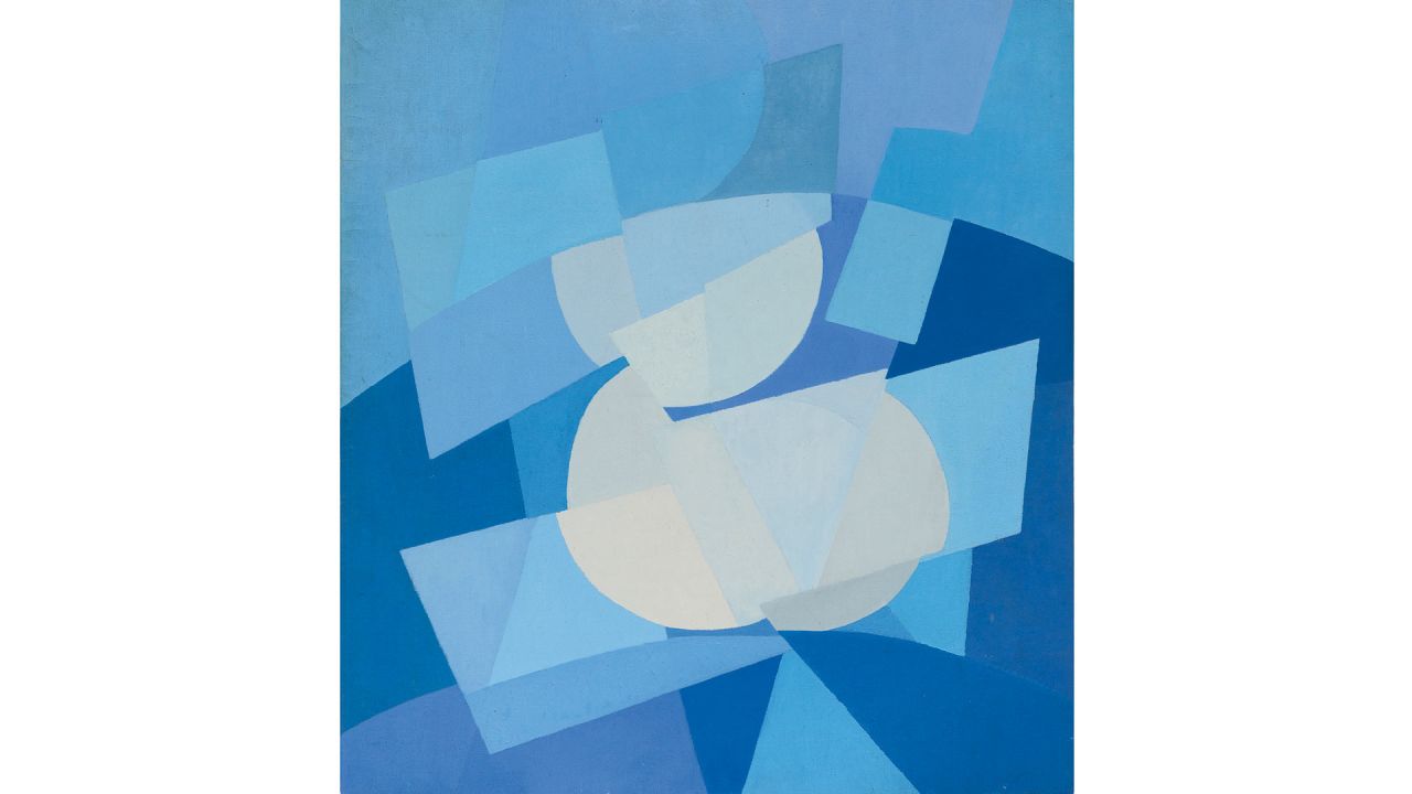 LOS AZULES. De este óleo sobre tela “Sin título”, ca. 1955, pintan formas geométricas en un paisaje irreal. | Foto:cedoc