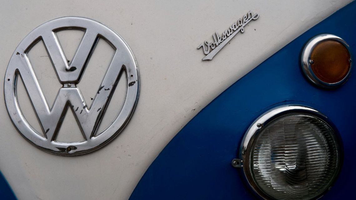 File photo taken on December 08, 2013, of a detail of a Kombi during an exhibition at the Volkswagen plant in São Bernardo do Campo, São Paulo state, Brazil. 