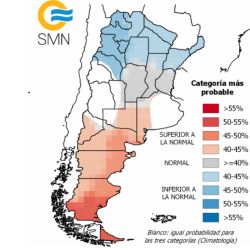 Se esperan precipitaciones normales o superiores a lo normales hacia el extremo sur y zona cordillerana del sur patagónico.