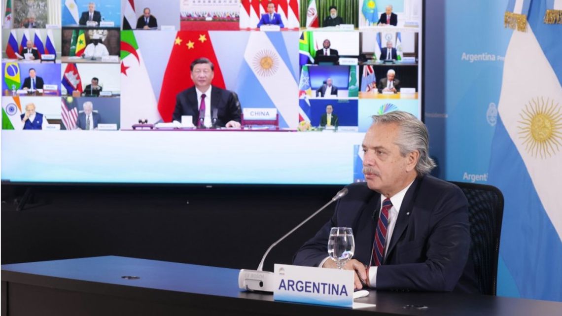 President Alberto Fernández takes part in the 14th BRICS summit via videoconference.